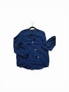 Fred David Navy Button-Front Blouse